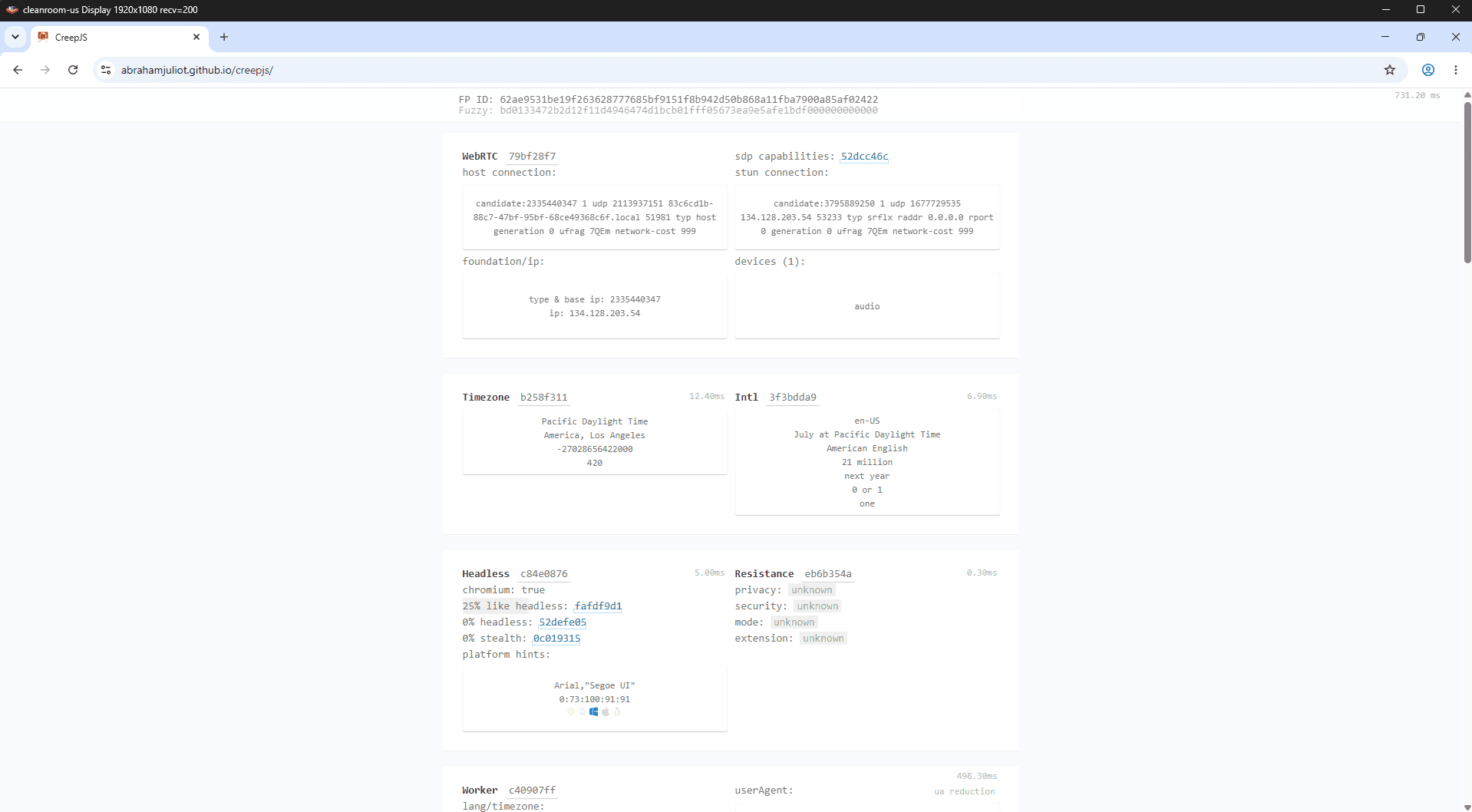 CreepJS showing valid GPU in Sandbox