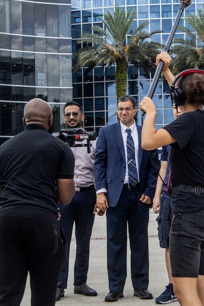 Film crew setup on scene.