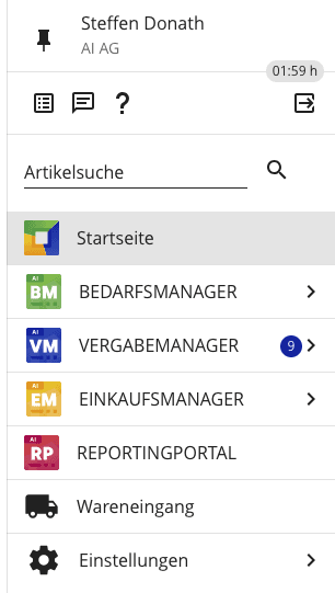 Bildausschnitt aus dem AI BESCHAFFUNGSPORTAL