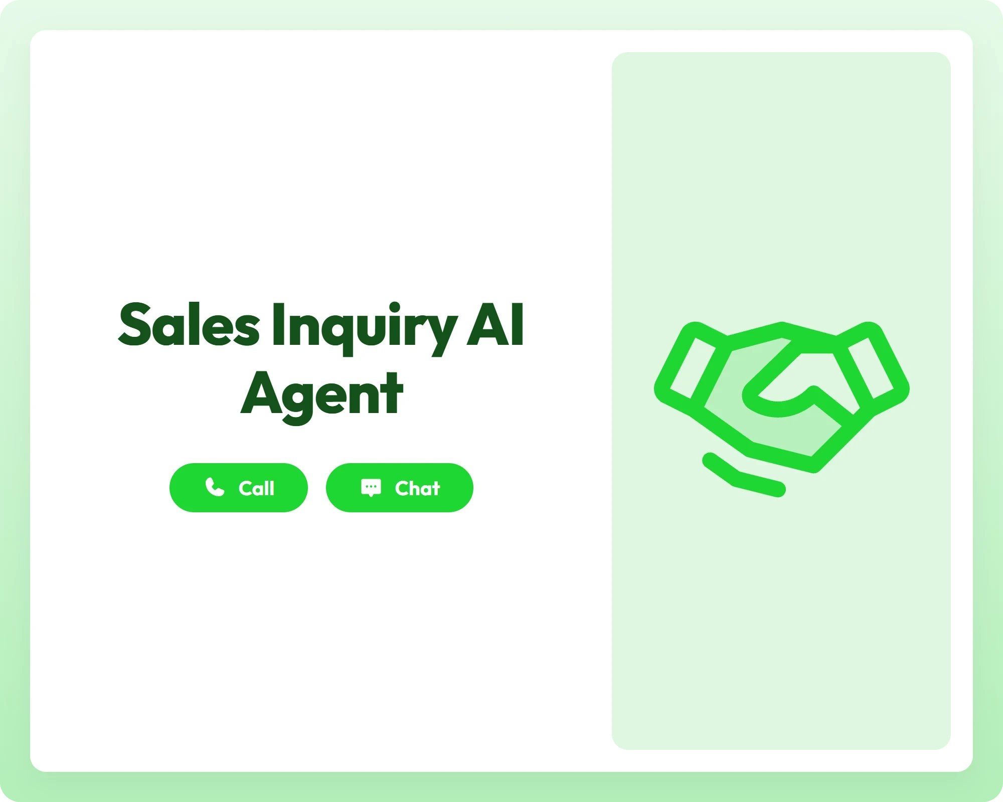 sales inquiry ai agent supporting call and chat with handshake icon panel