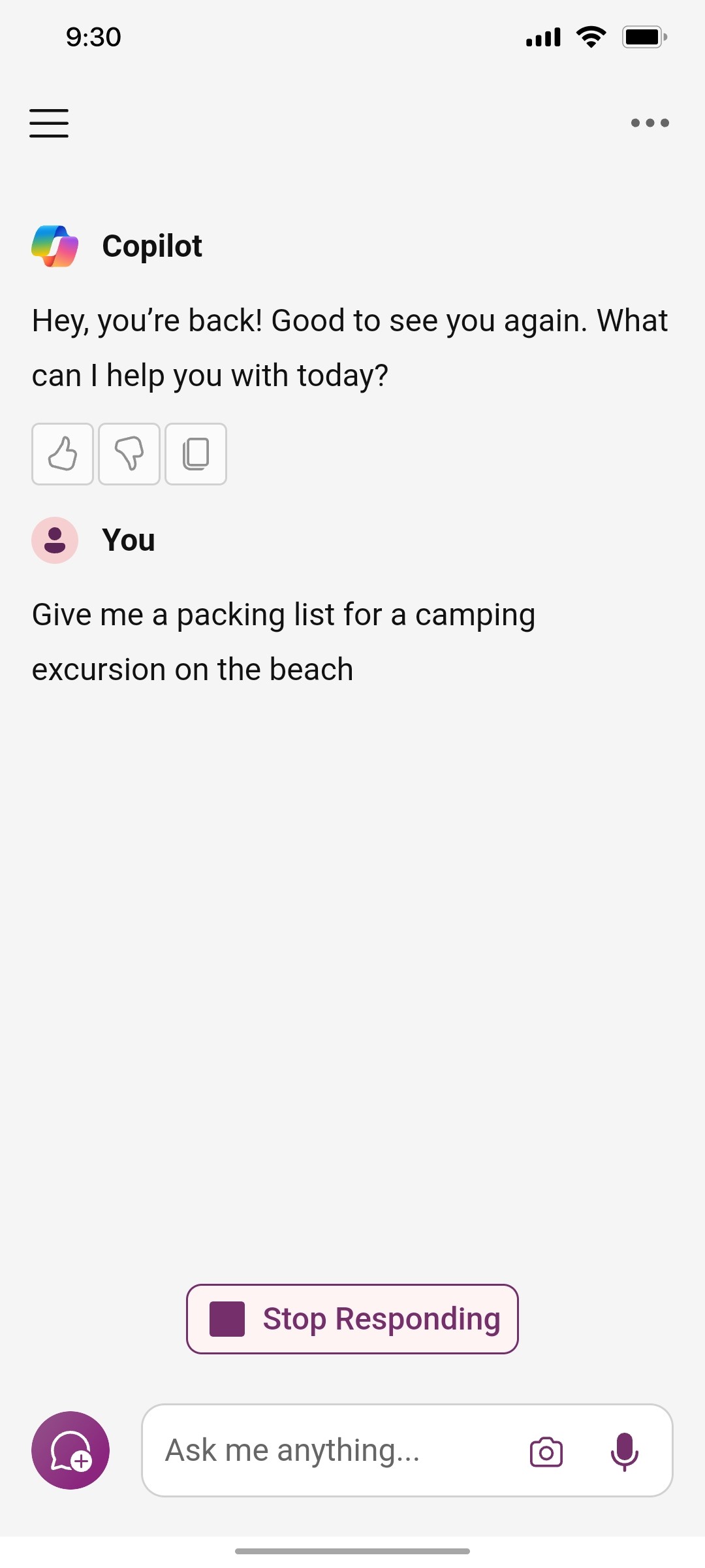 Microsoft Copilot Chat with copilot screen