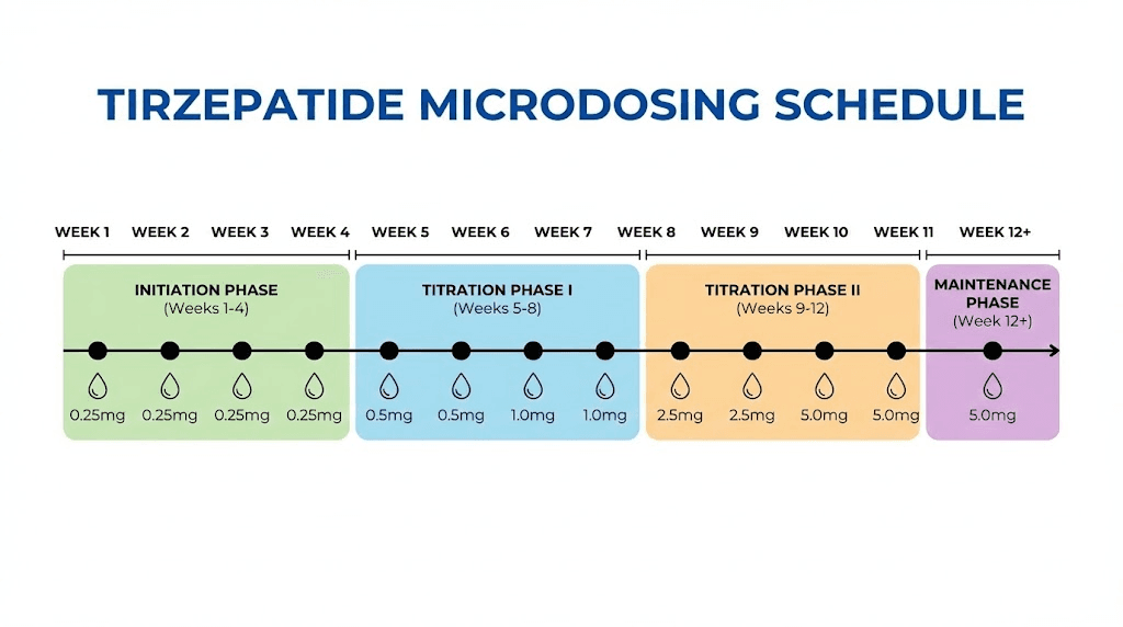 Microdose tirzepatide schedule week-by-week progression chart