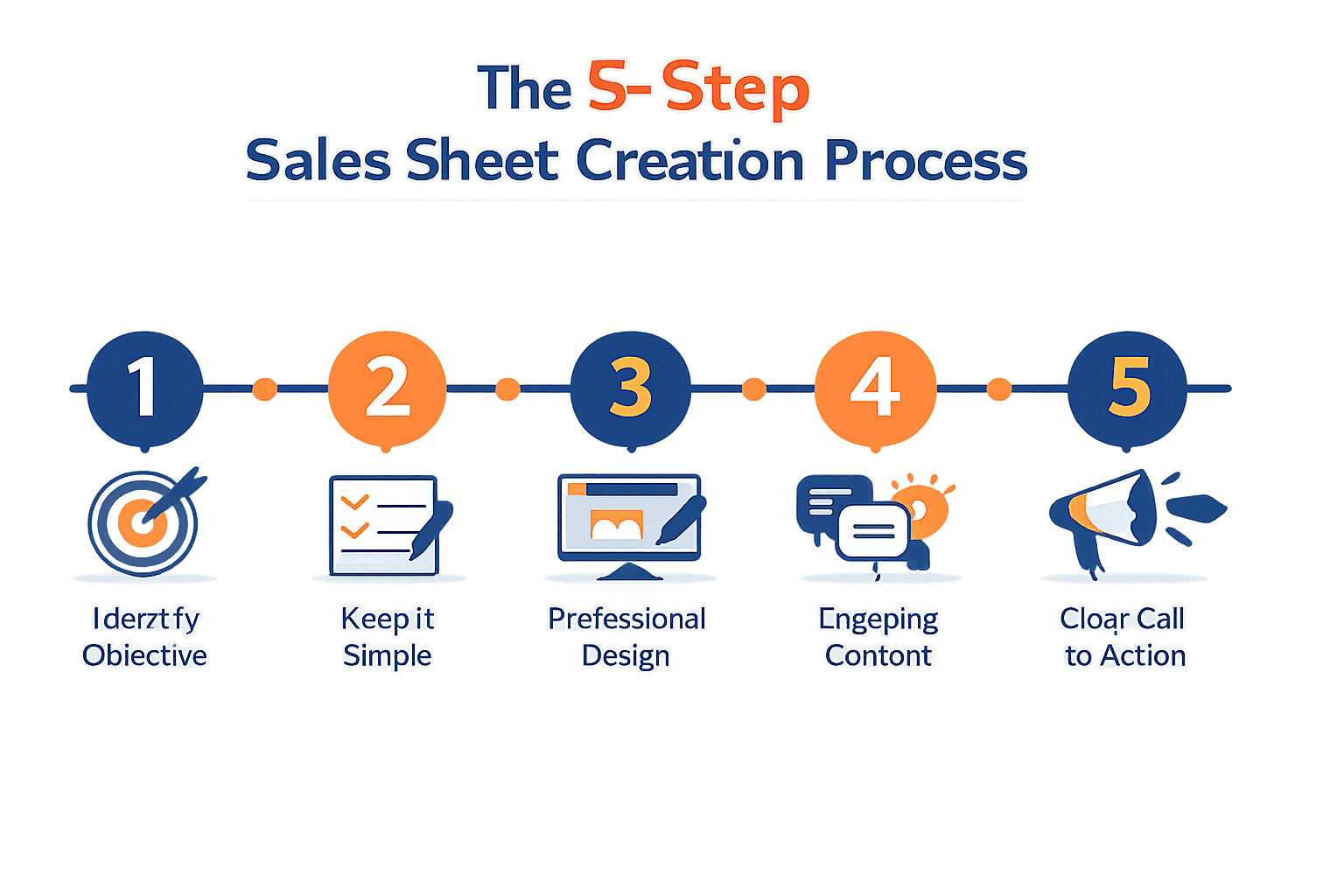 5-step sales sheet creation process diagram