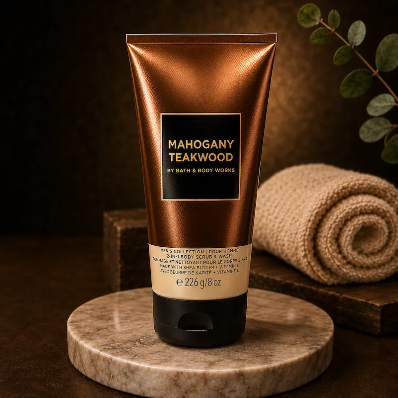 Mahogany Teakwood 2-en-1 Body Scrub & Wash