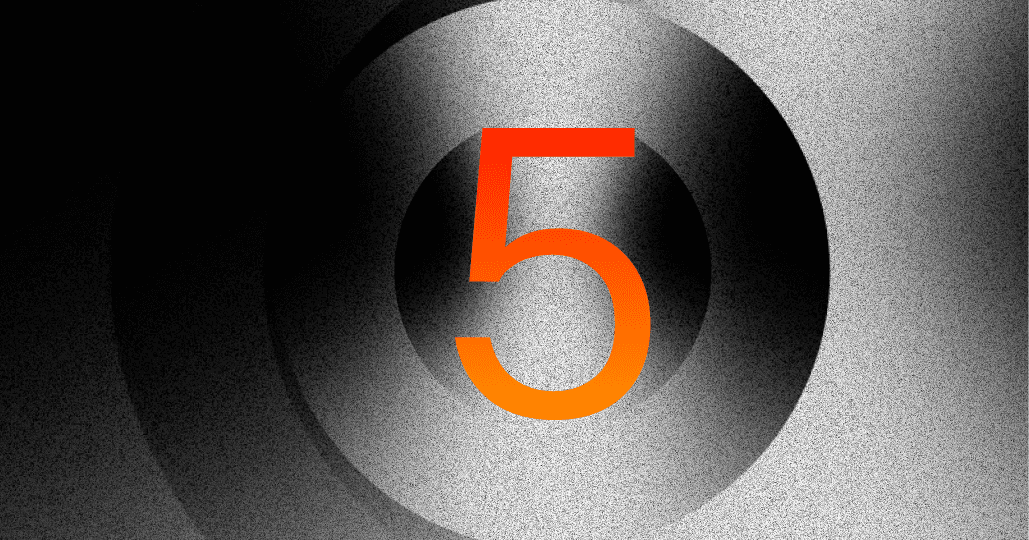 arte que mostra um número 5 em laranja com fundo cinza em referência ao teste big five realizado pela Thrix