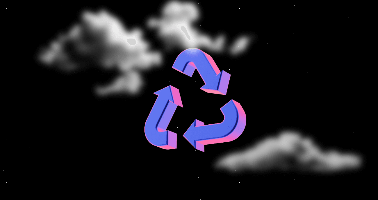 3D purple sync arrows with clouds