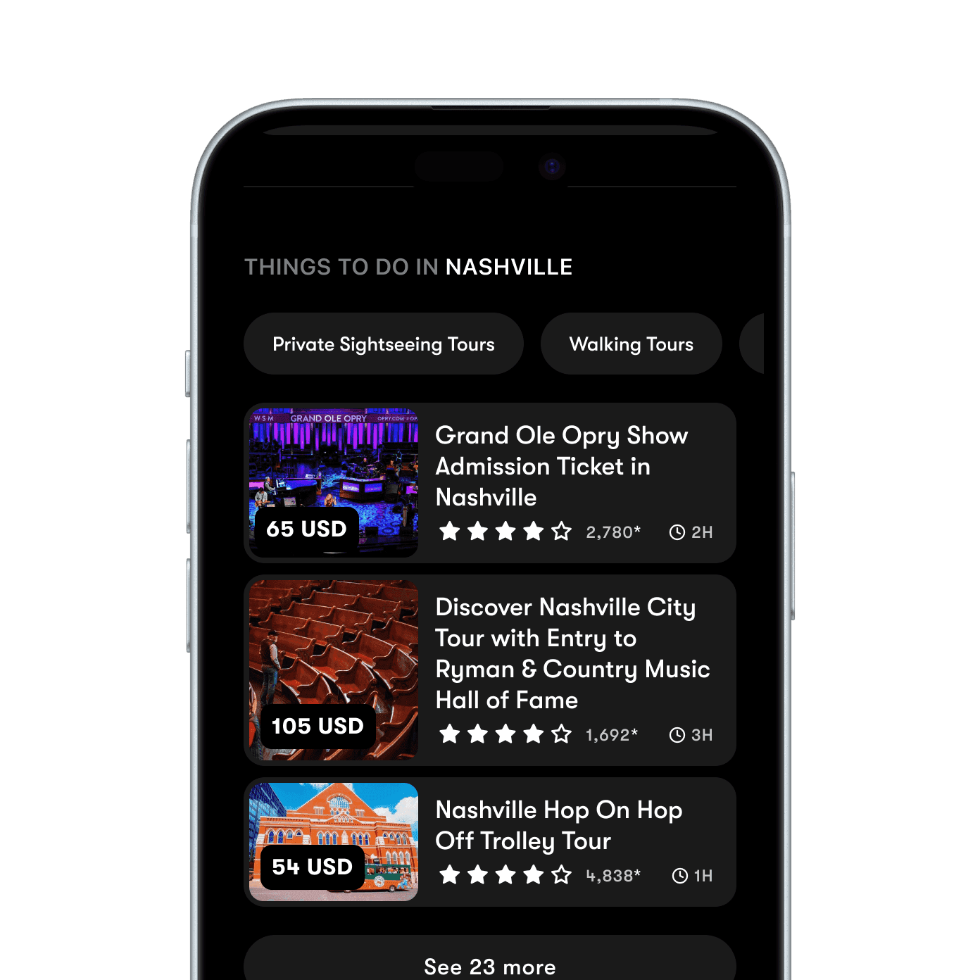 Enso Experiences Screen with many options