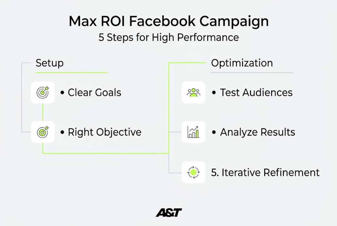 Infographic with step-by-step Facebook campaign tips