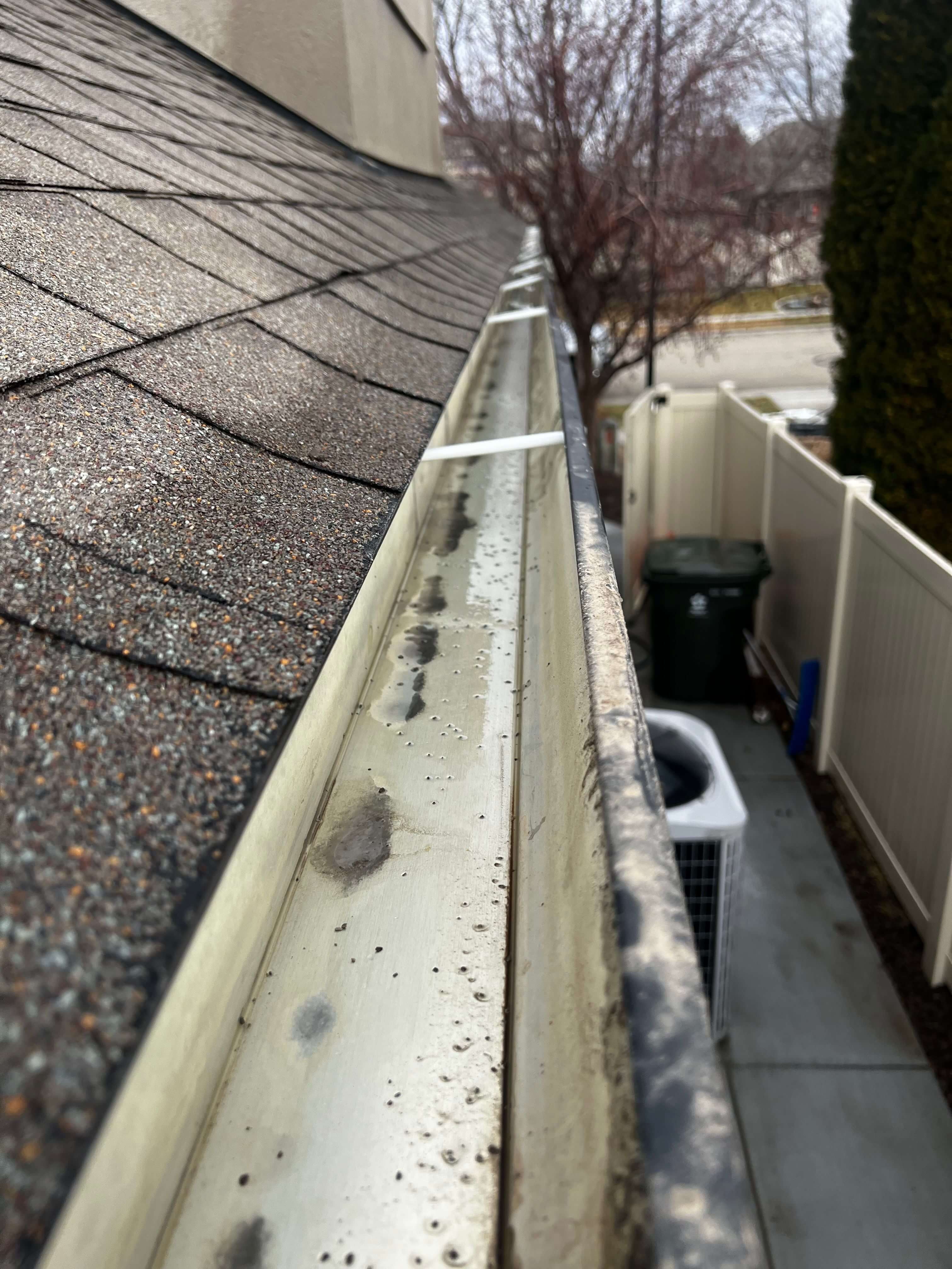 Clean rain gutter and roofline after Velora's service