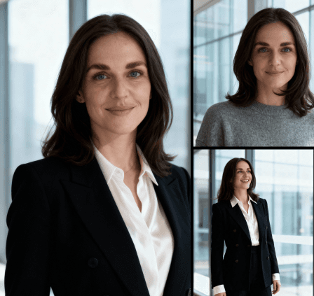 3 image collage AI generated image of man in navy suit