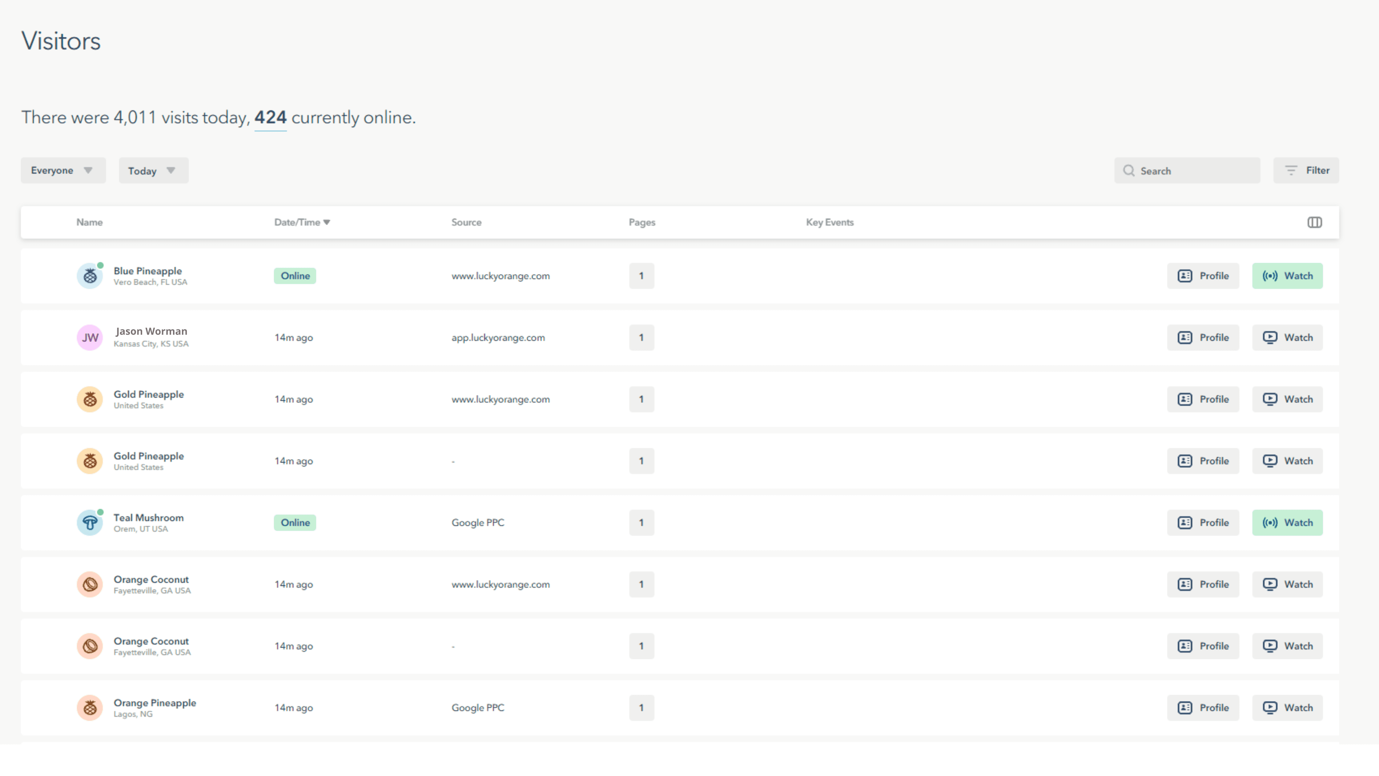 visitors profile table