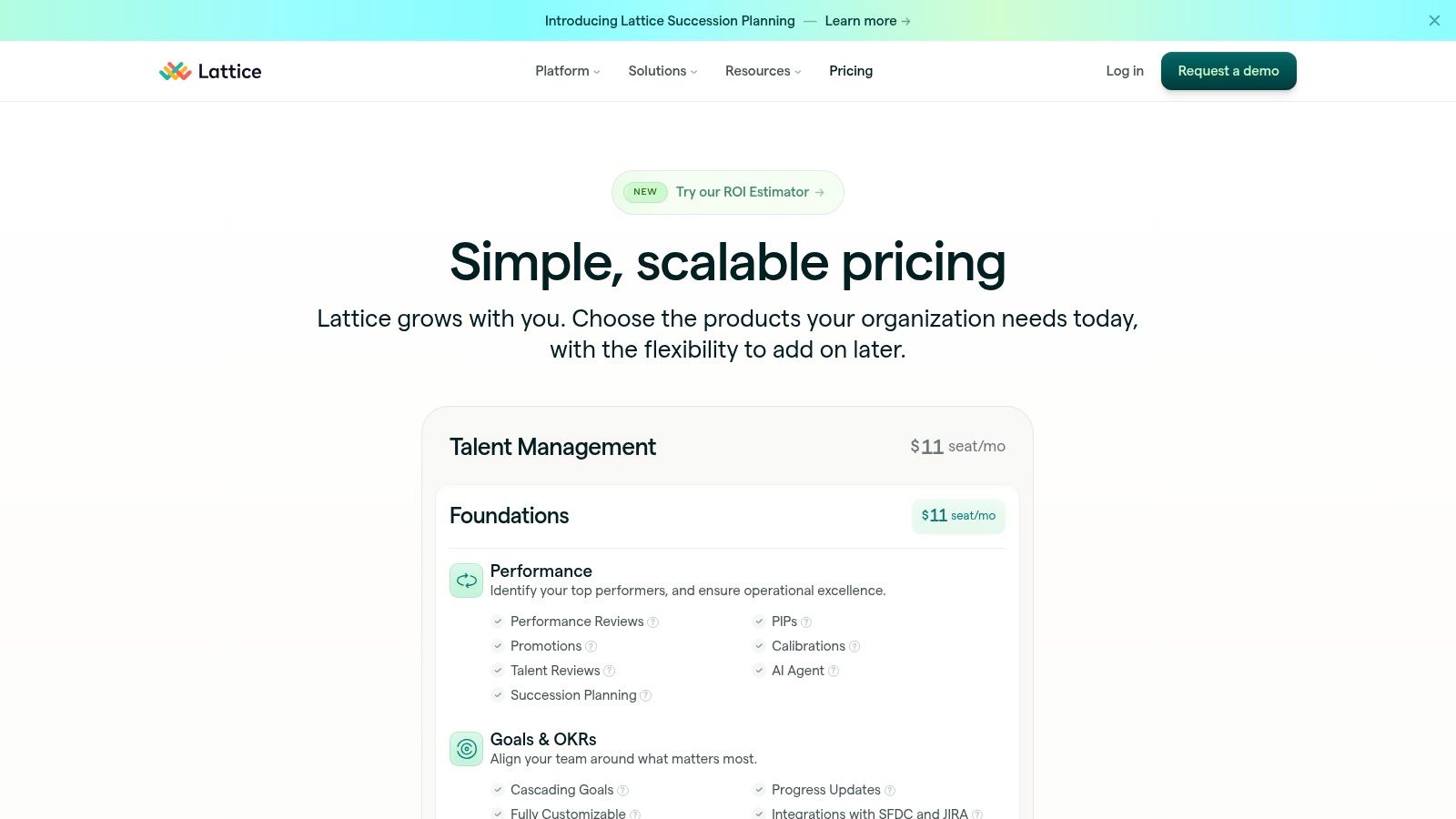 Lattice (Engagement) pricing and feature breakdown