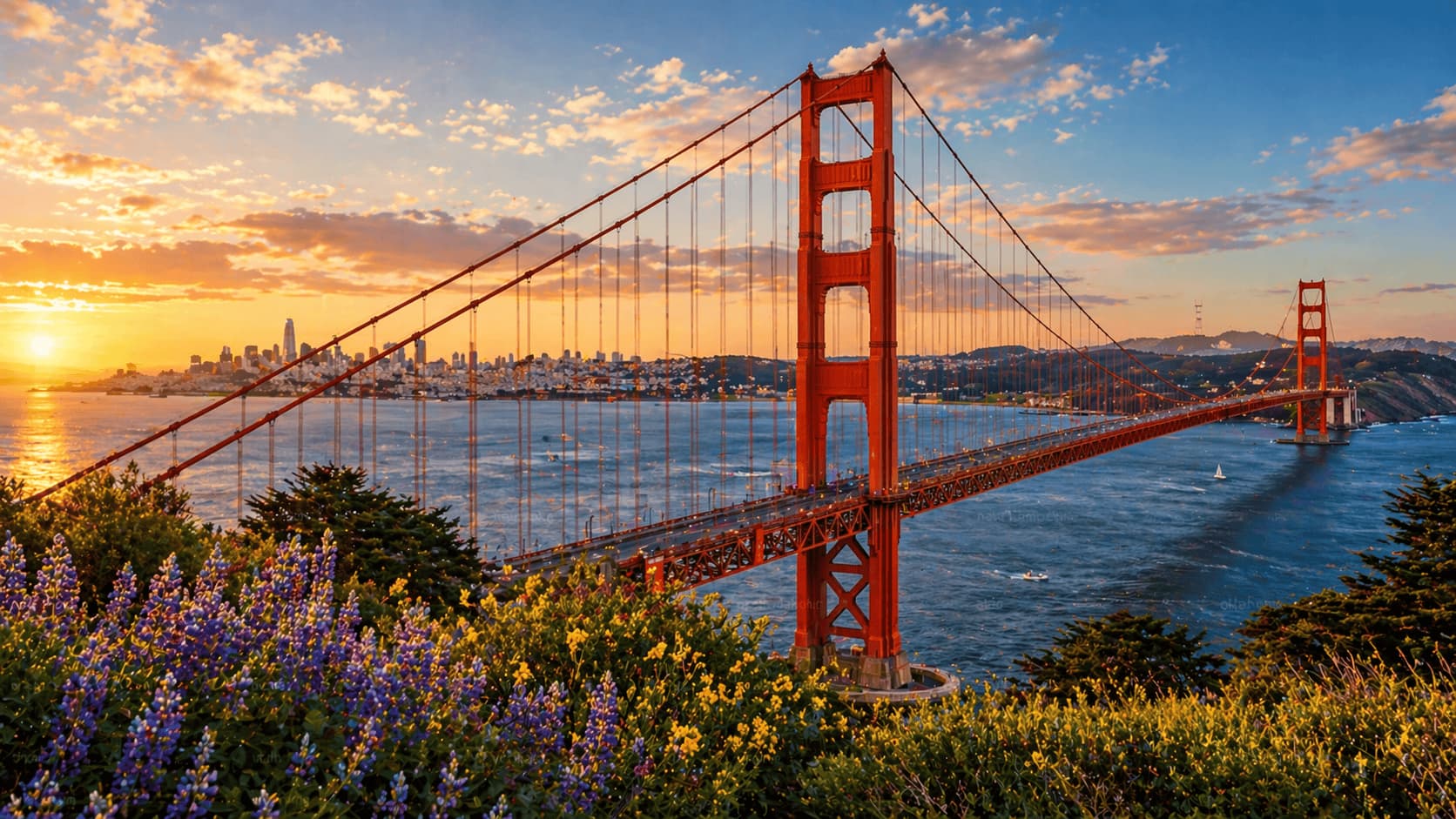 Golden Gate Bridge in San Francisco with ocean views and soft sunlight