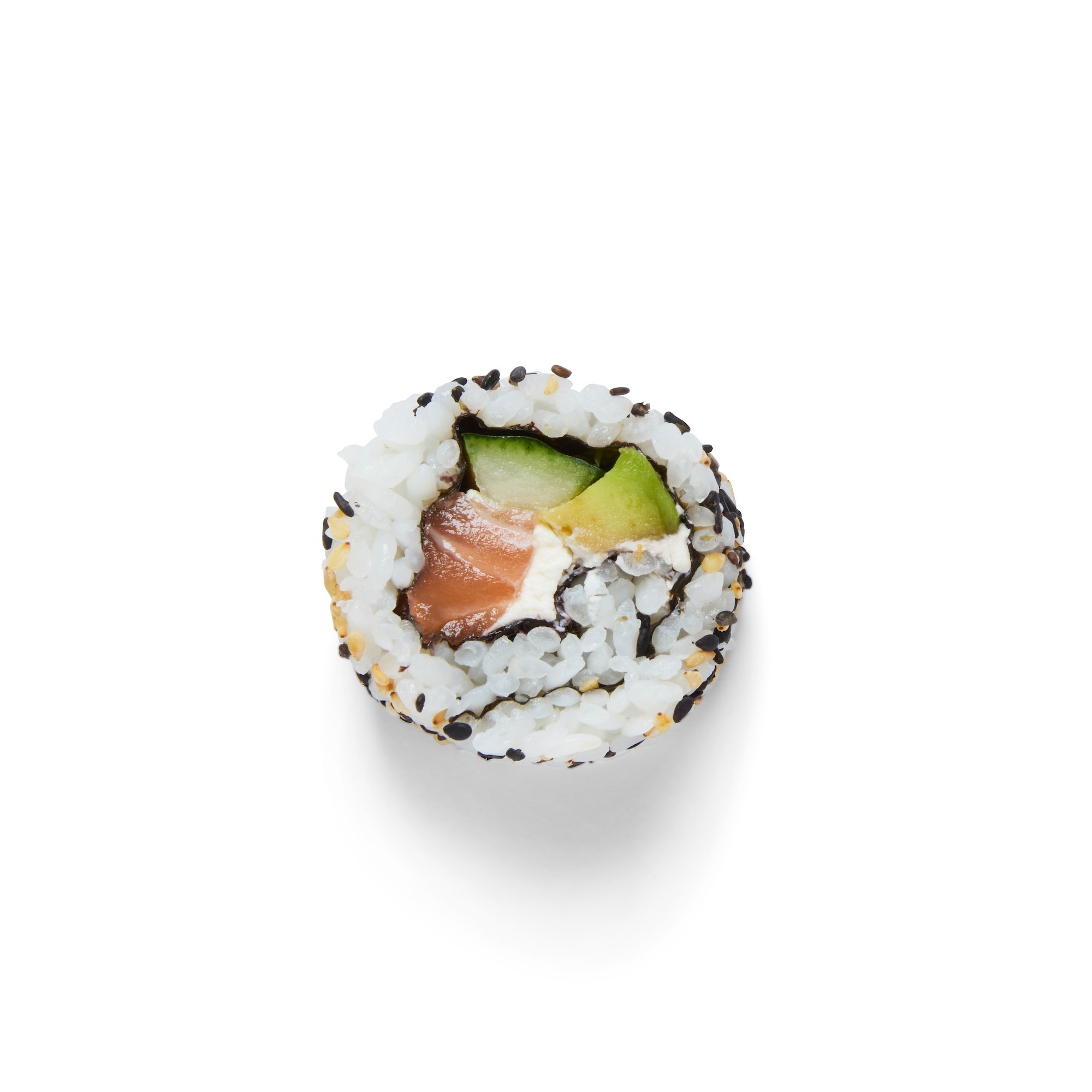 Delicious wrapped sushi on a white plate in a white background