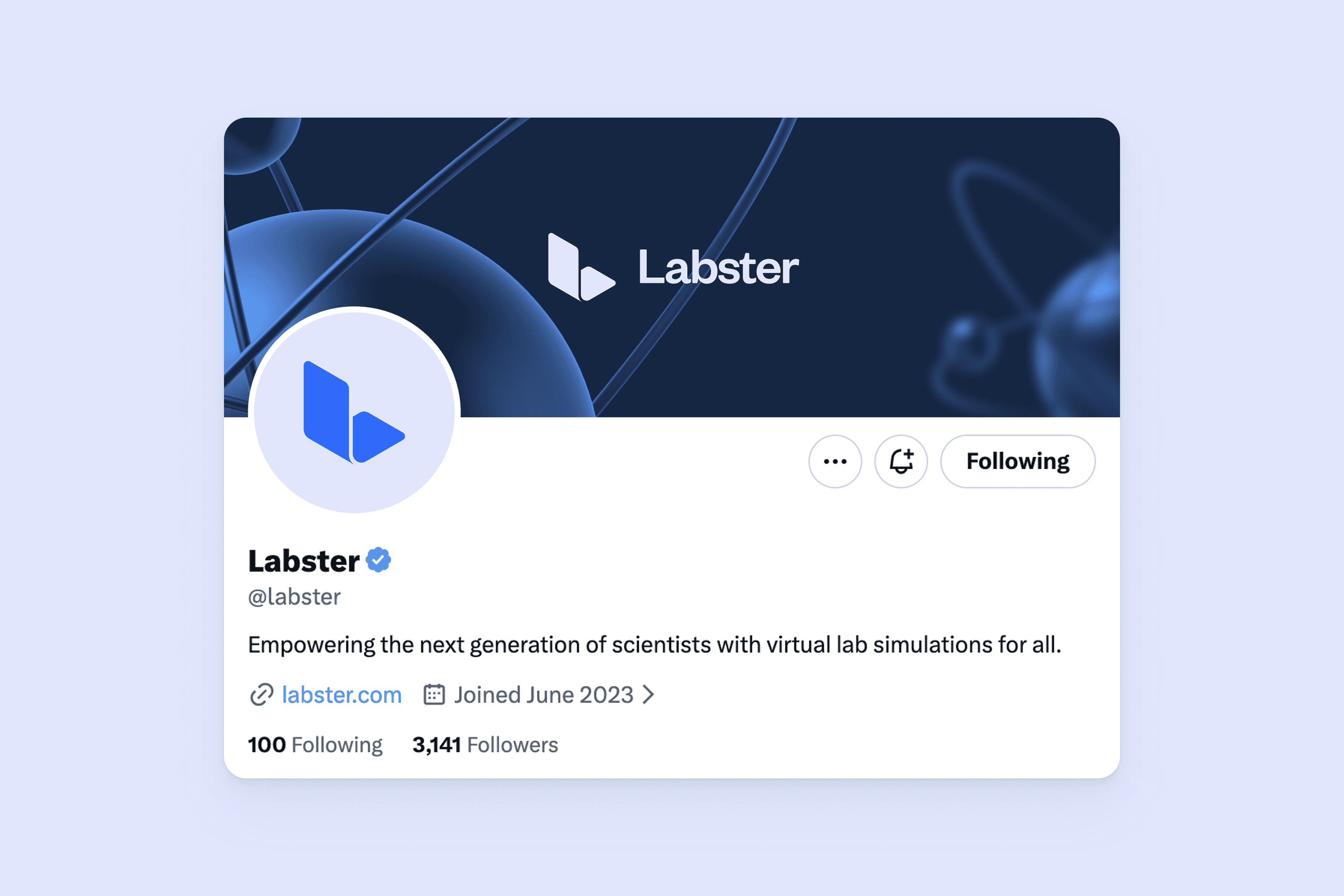 Mockup of a social media profile using the new Labster brand.