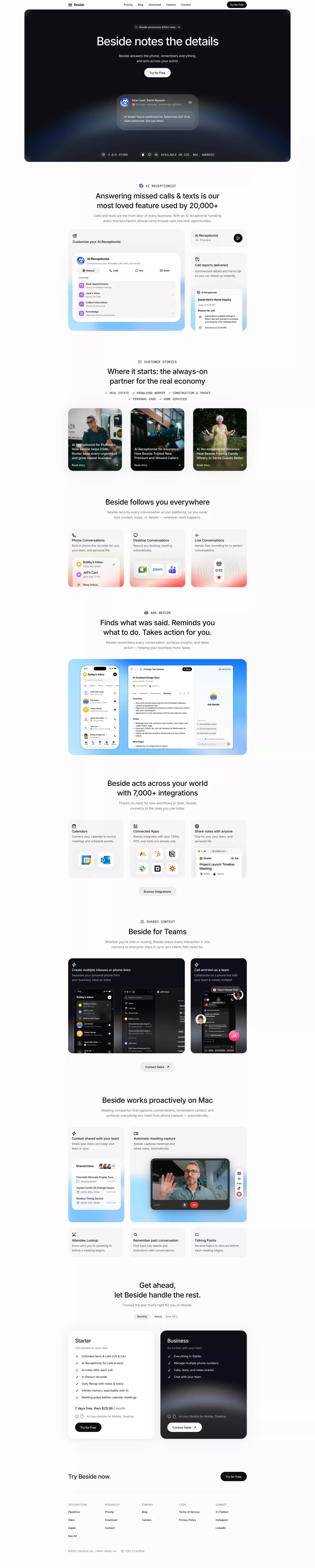 Beside landing page screenshot showcasing AI and Tech design