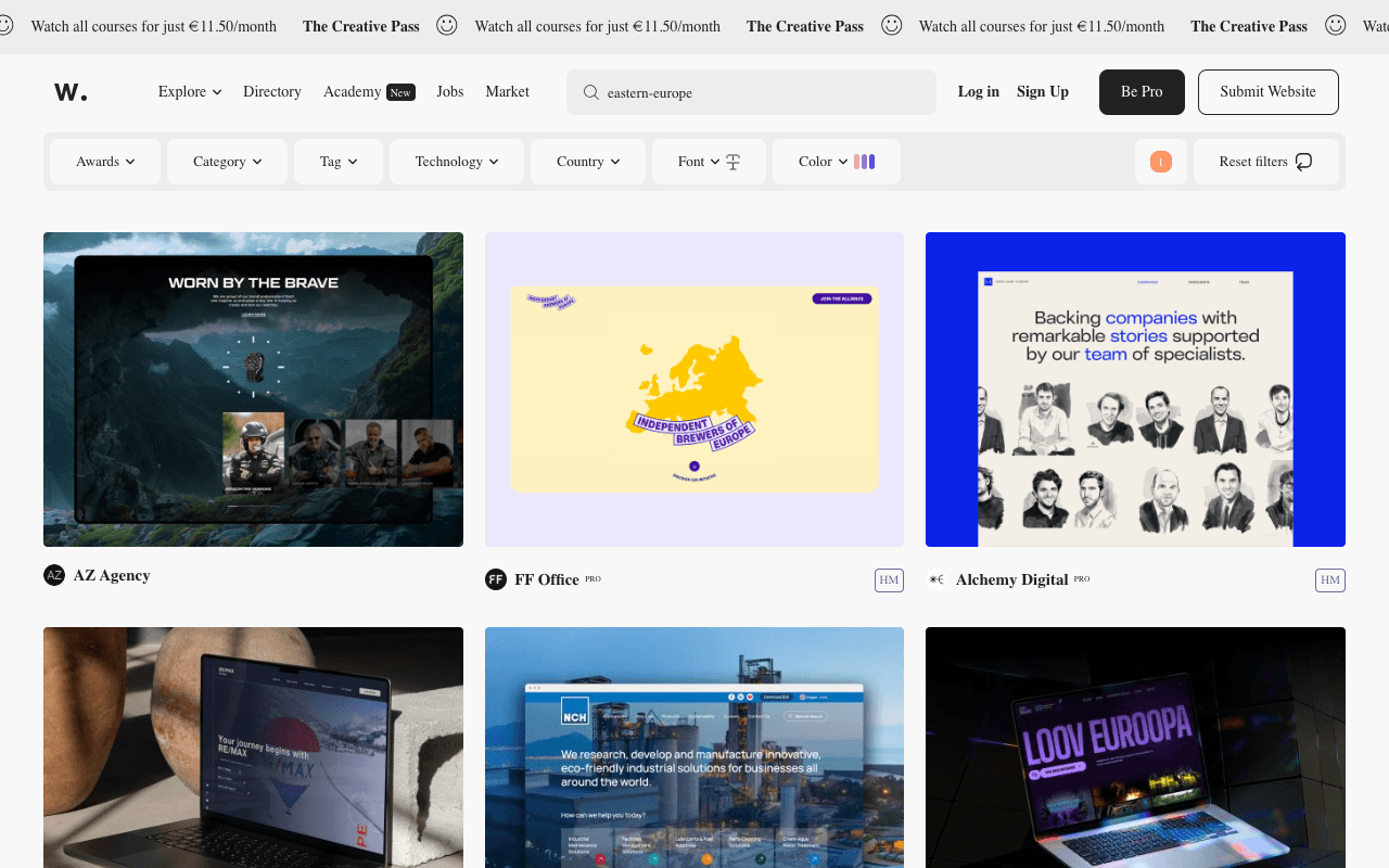 Awwwards Eastern Europe Winners екранна снимка