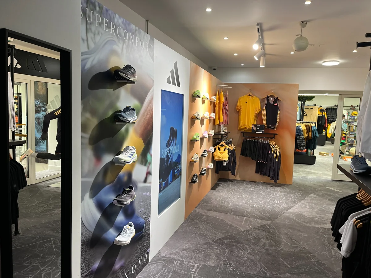 Overview of the Adidas Terrex pop-up at Tonton Outdoor showcasing the Agravic Speed Ultra range