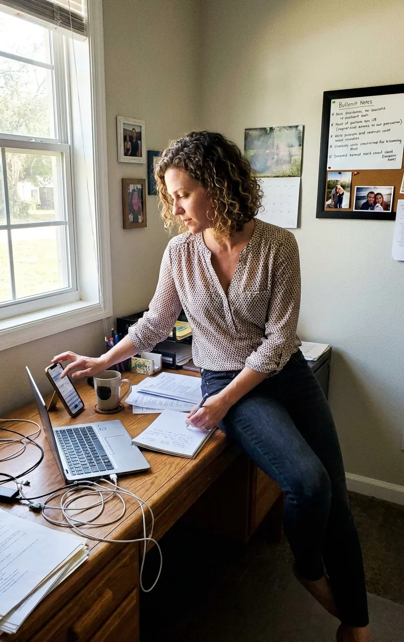 Man at desk reviewing files, RockN' Socials Digital Marketing Agency office.
