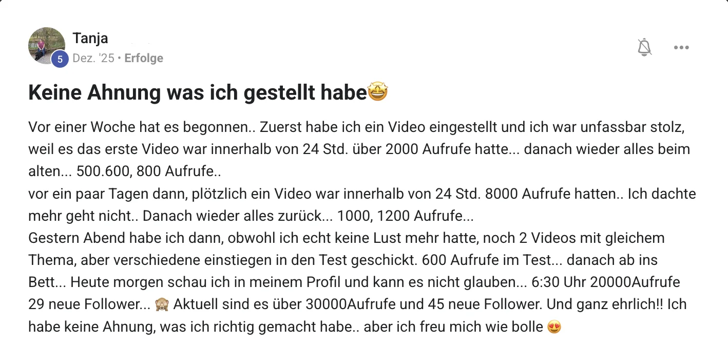 Erfolgsbericht KI Creator Akademie: Tanjas Video erreicht über 30.000 Aufrufe und neue Follower