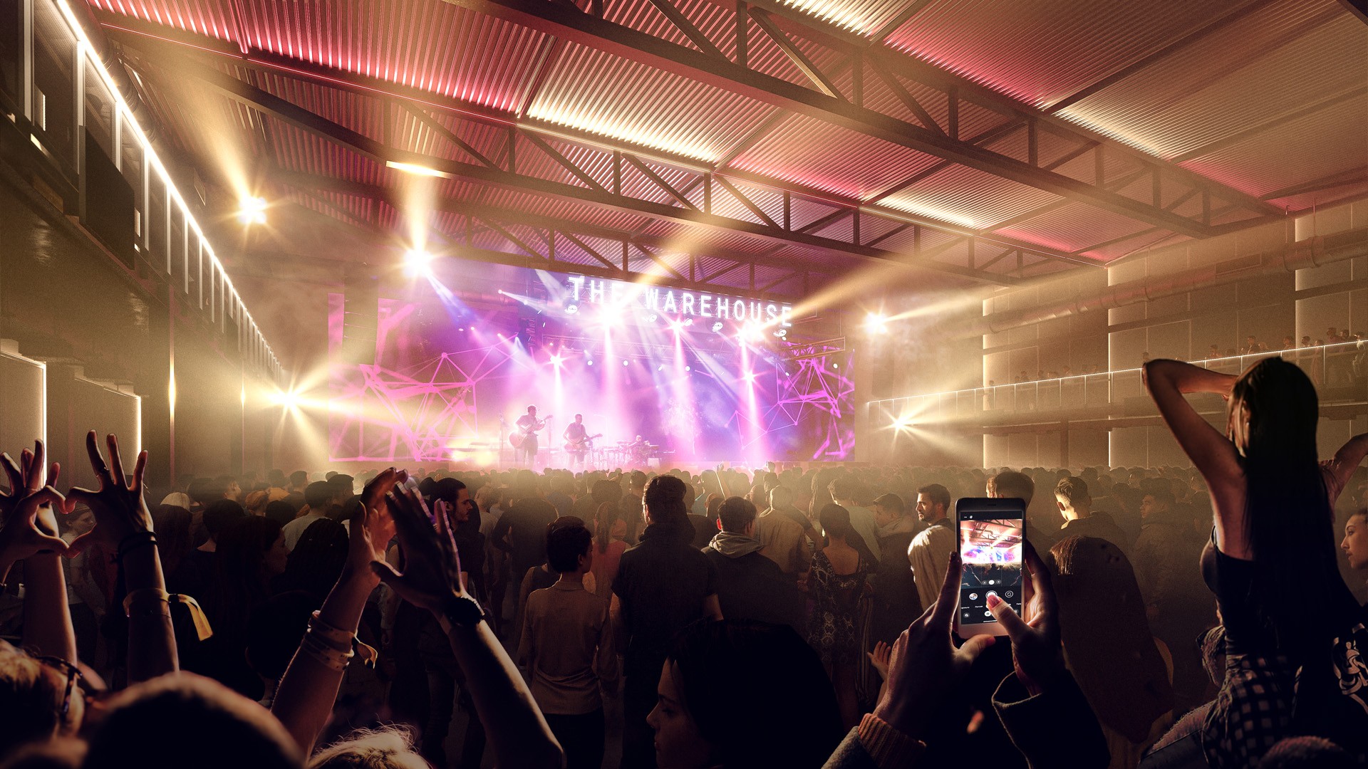 Live music inside the Sports Illustrated Warehouse at Villa Park