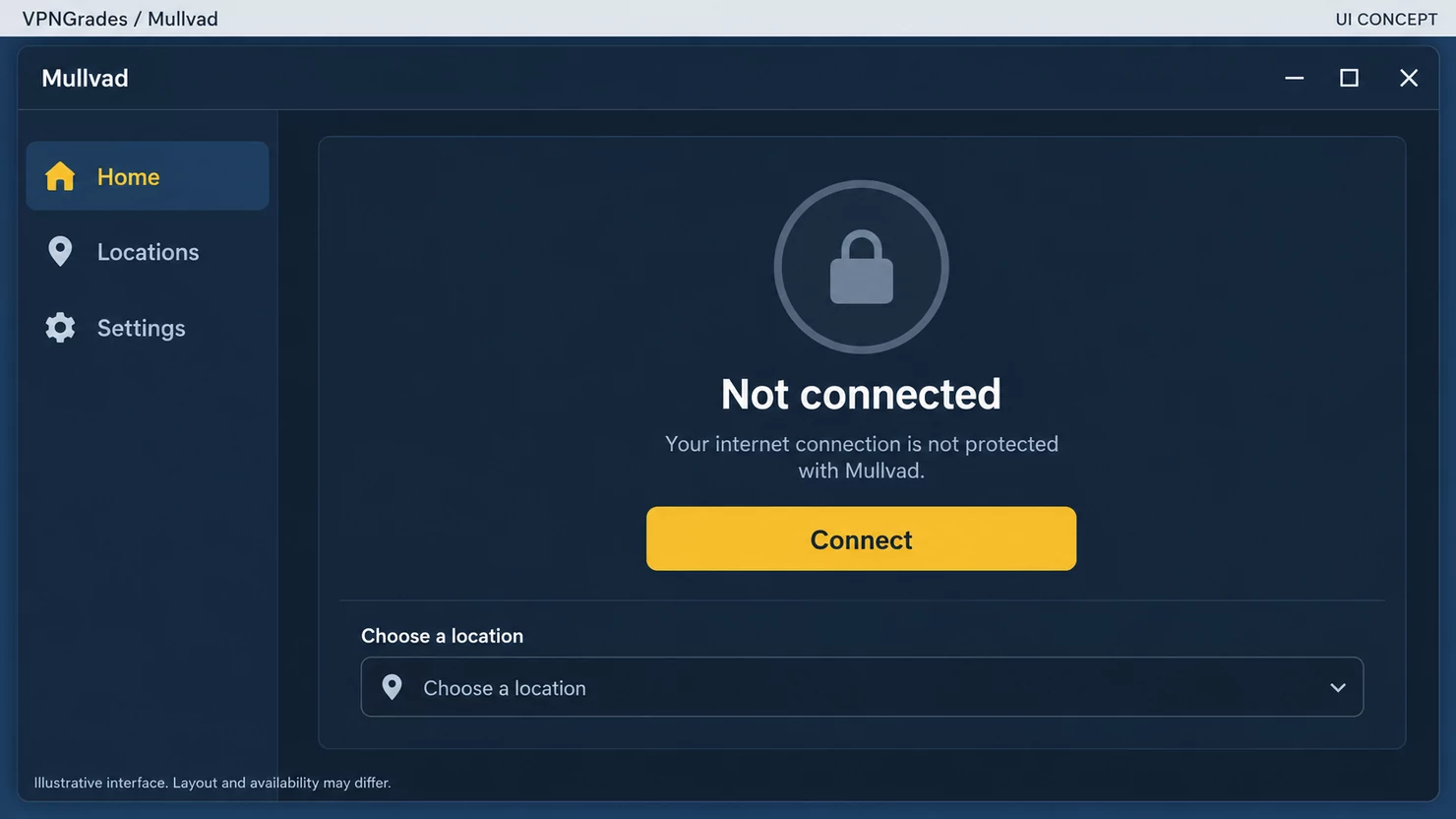 Mullvad: a desktop connection interface (illustration).