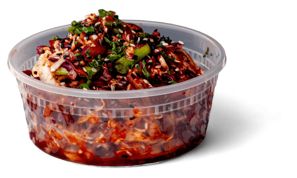 spicy korean gochugang slaw with kimchi.