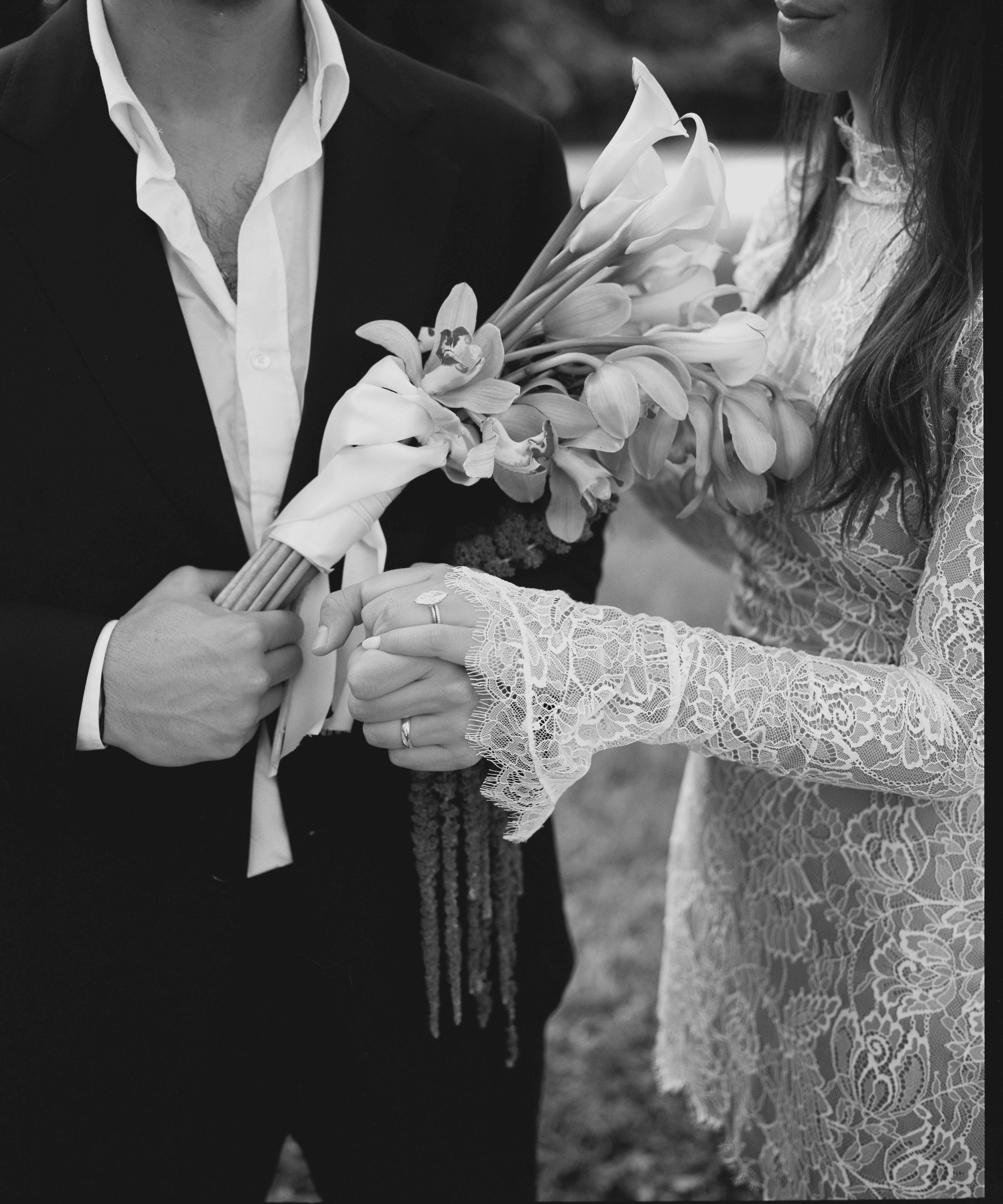 Outdoor wedding ceremony setup with floral decorations