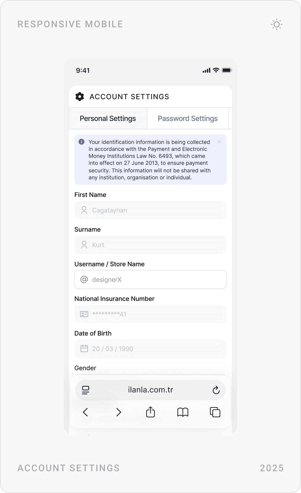 Professional Corporate Mobile Account Settings Design