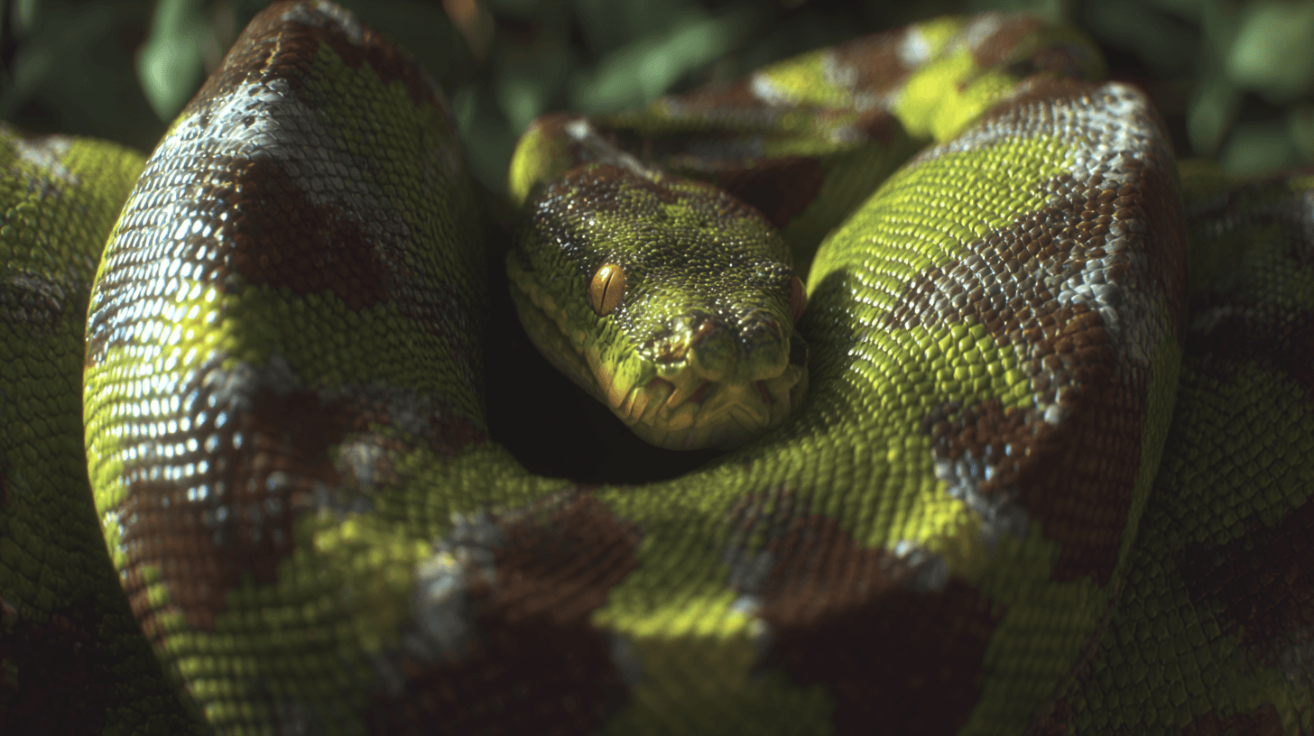 A green snake in the jungle.