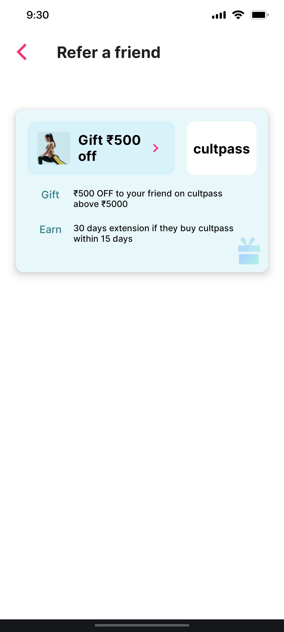 Cult.fit App Refer a friend Screen