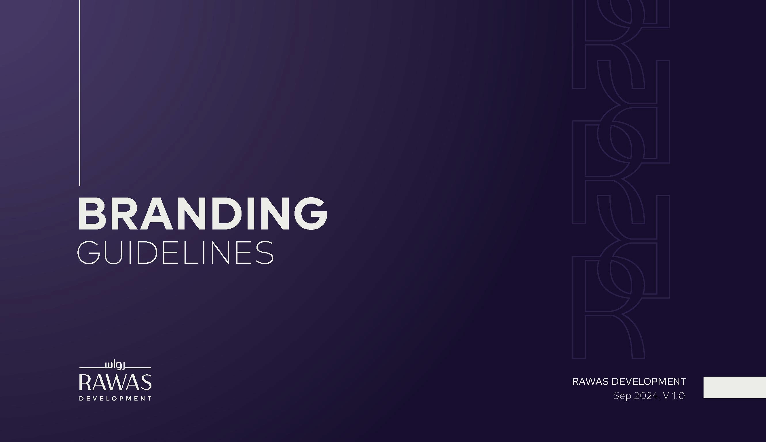 Visual identity guidelines for Rawas Development including color system and typography