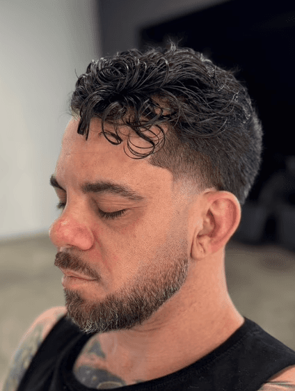 Combover Taper Beard grooming curly hair The Rich Barber Hair Studio West Hollywood luxury barber white male Courtney Palmore