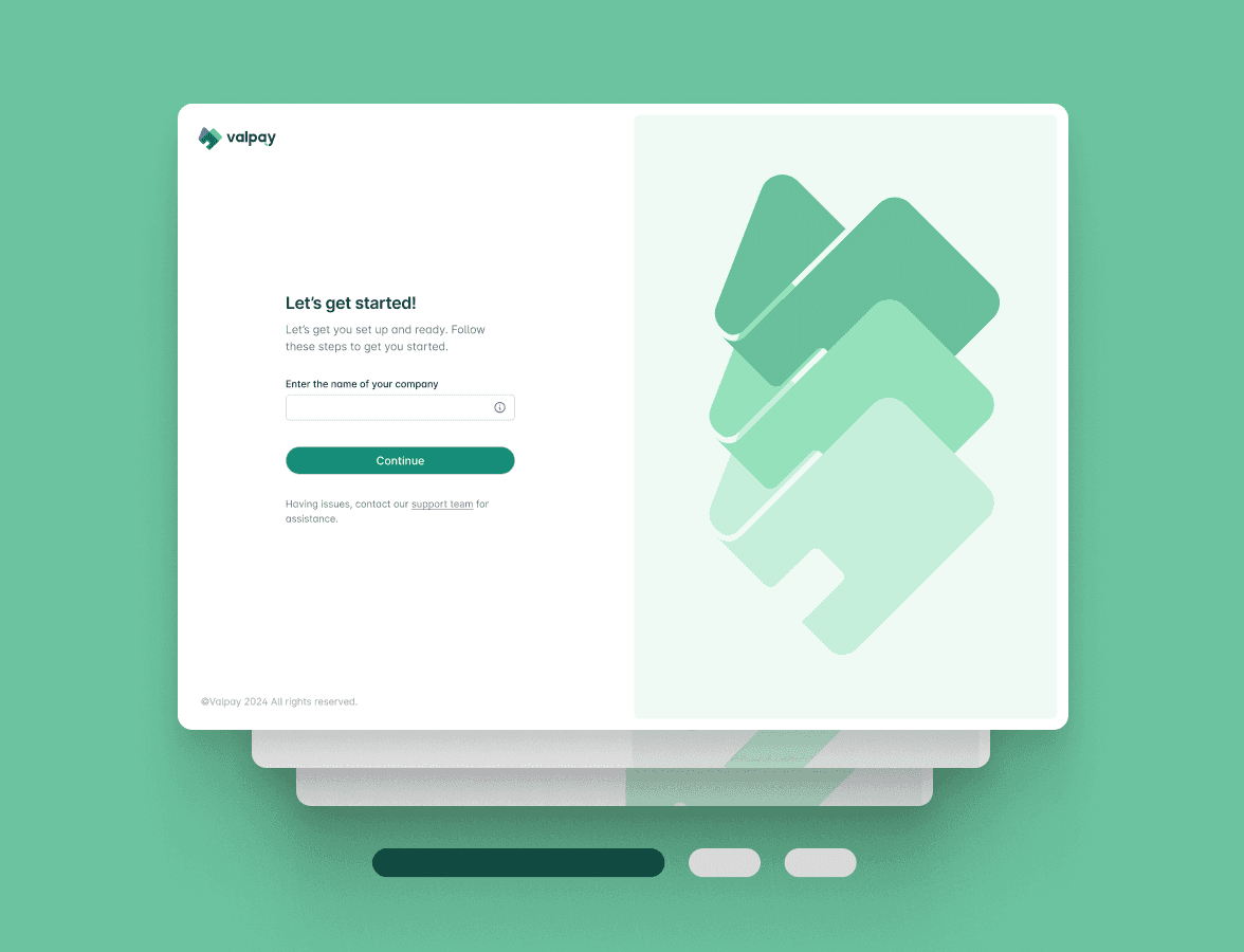 Valpay onboarding screens