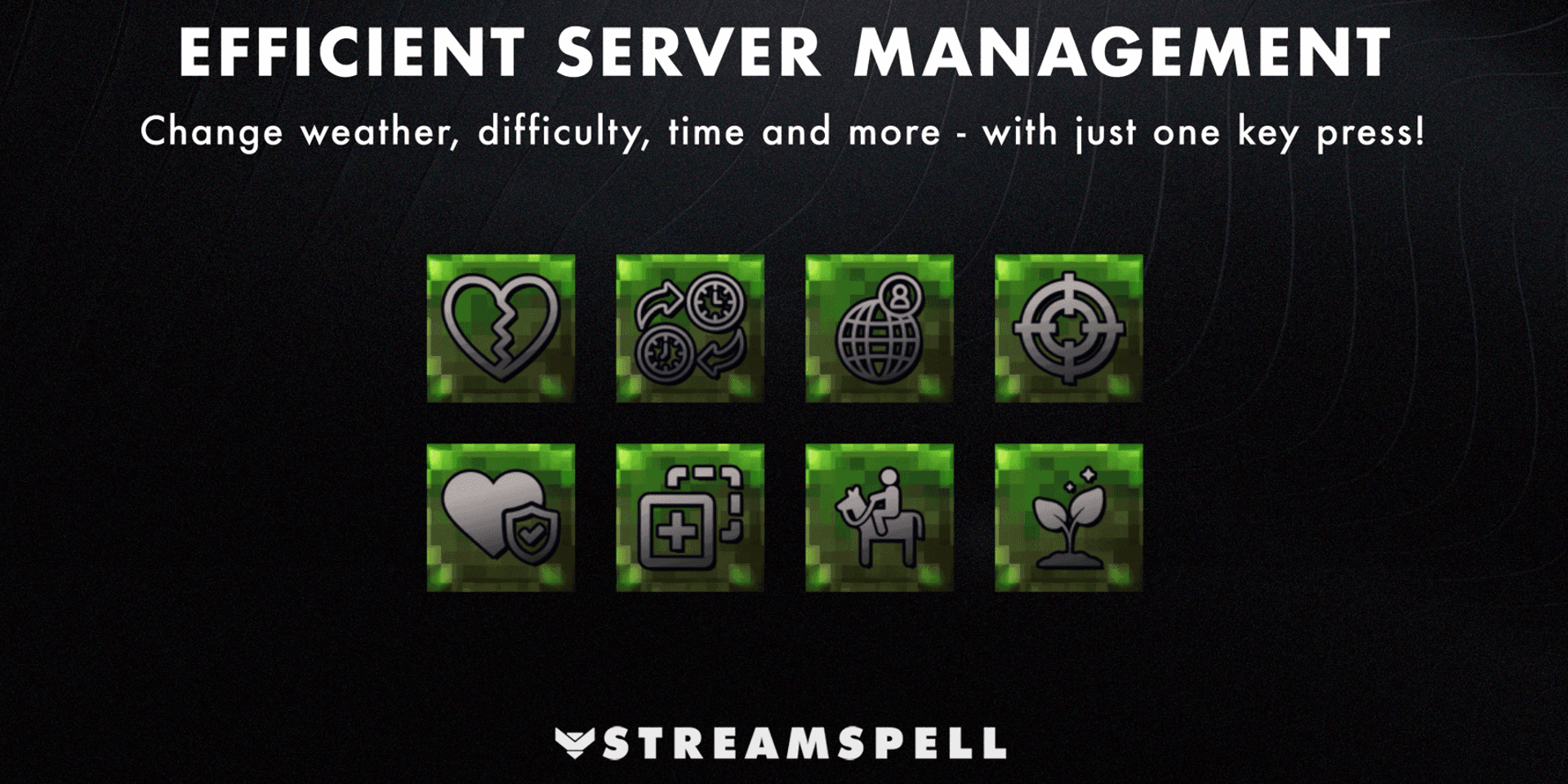The profile provides 45 server-management commands, including weather and damage-rule controls — official product preview