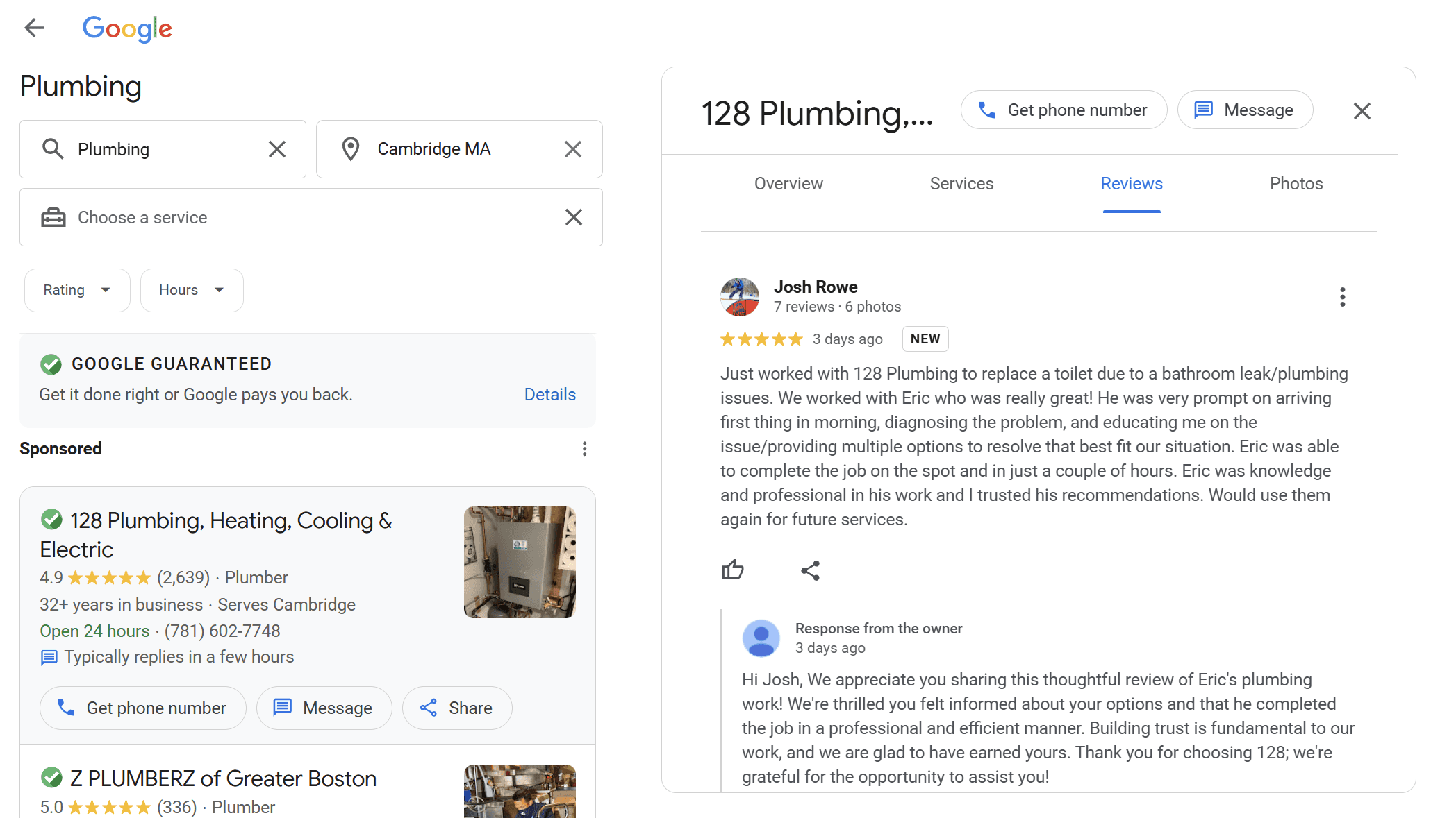 Plumbers Google Reviews