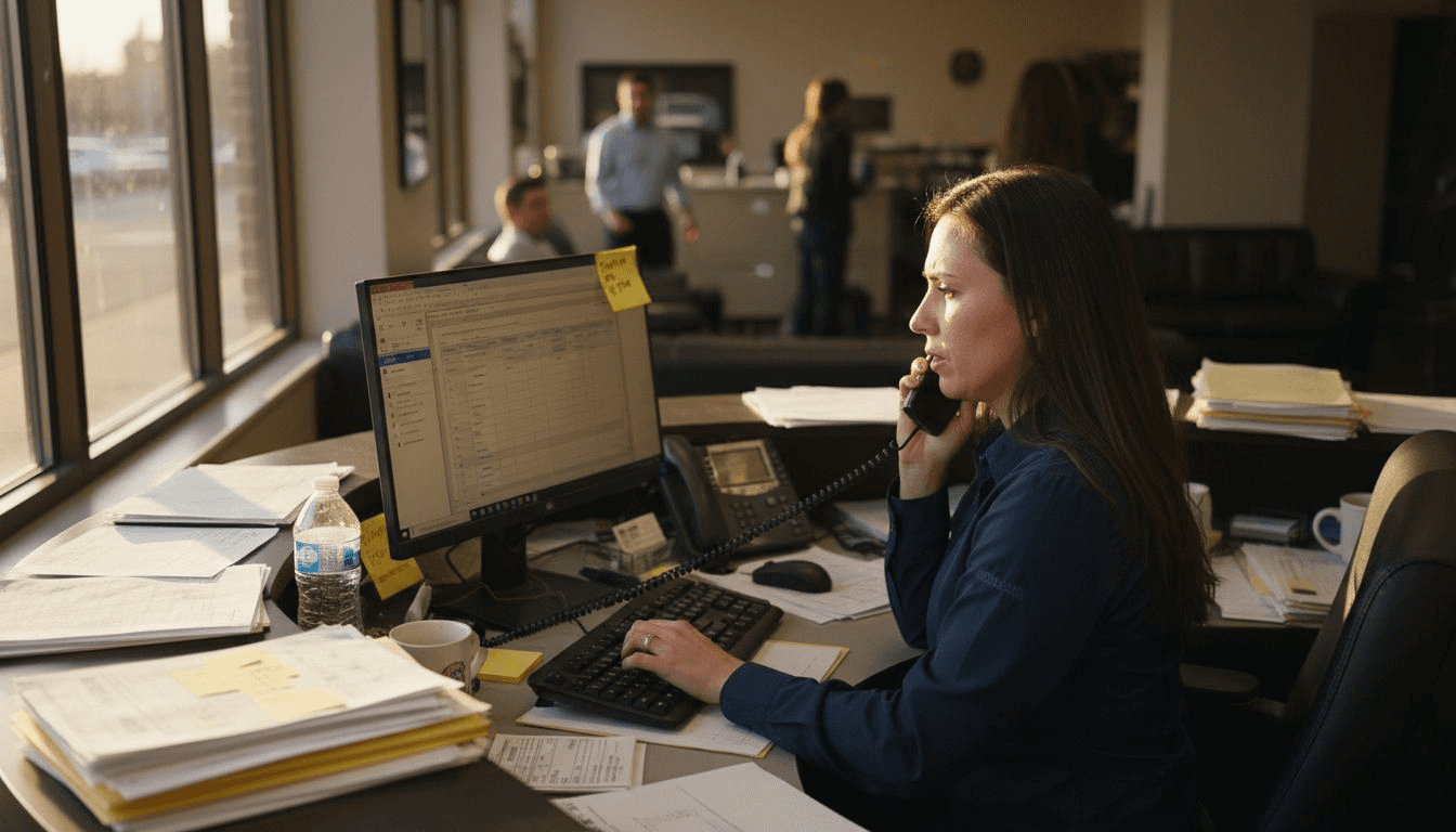 Receptionist handling manual booking phone call