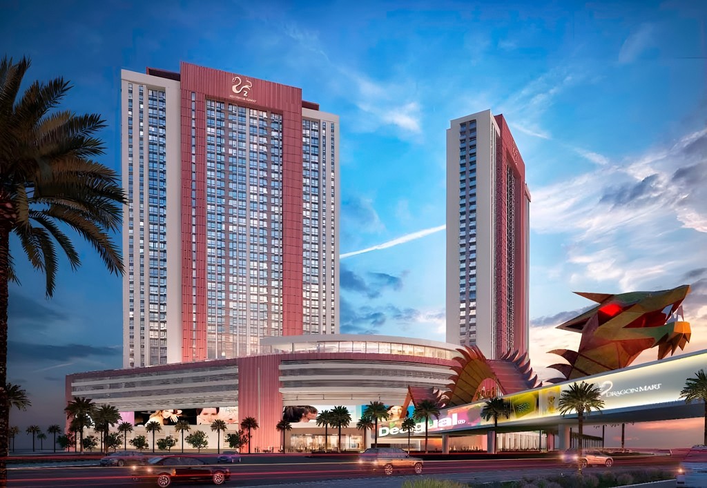 Artistic interpretation of the future Dragon Towers casino resort in the city, emphasizing its innovative architecture and features.