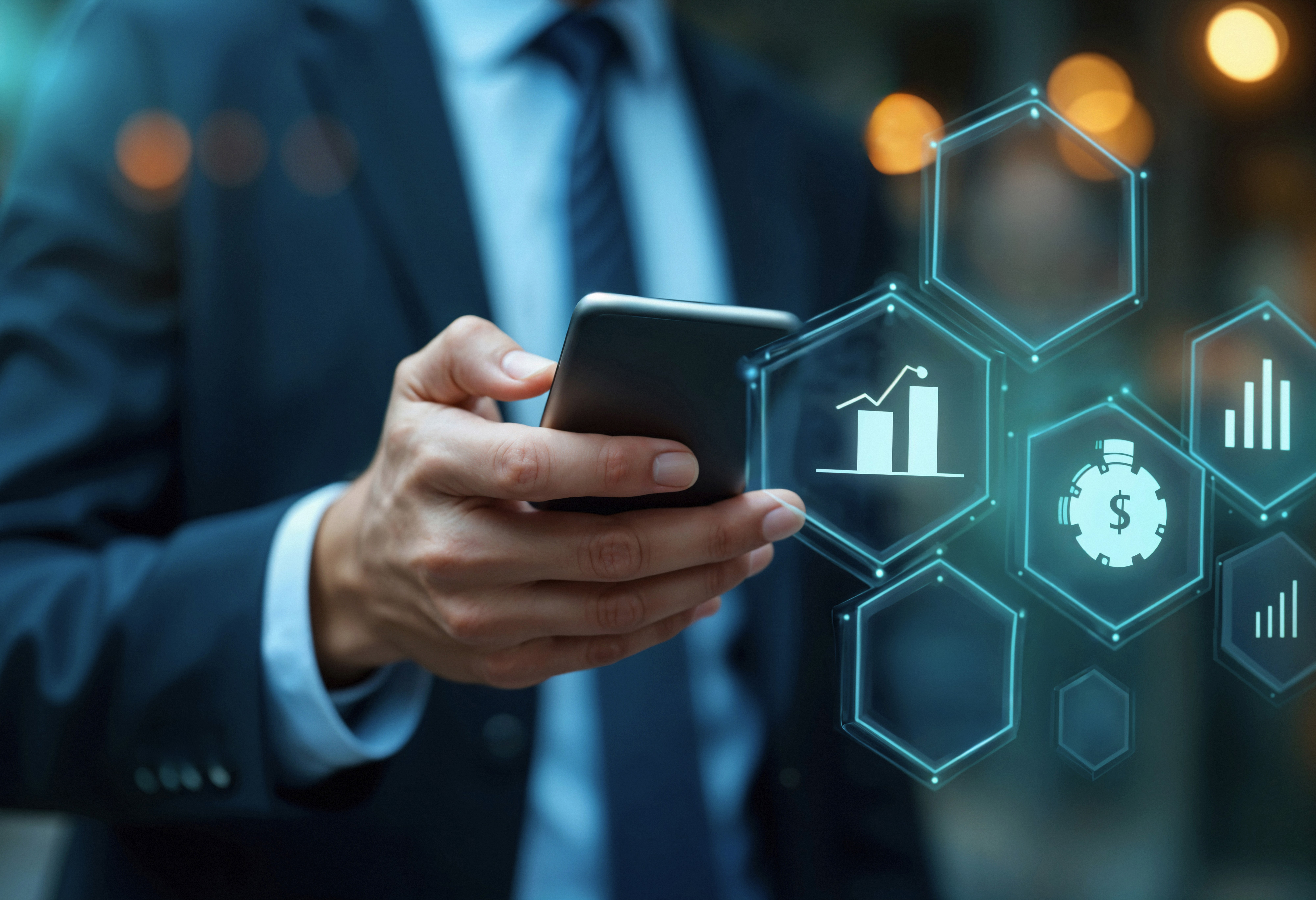 Image of Man using a mobile phone to check information