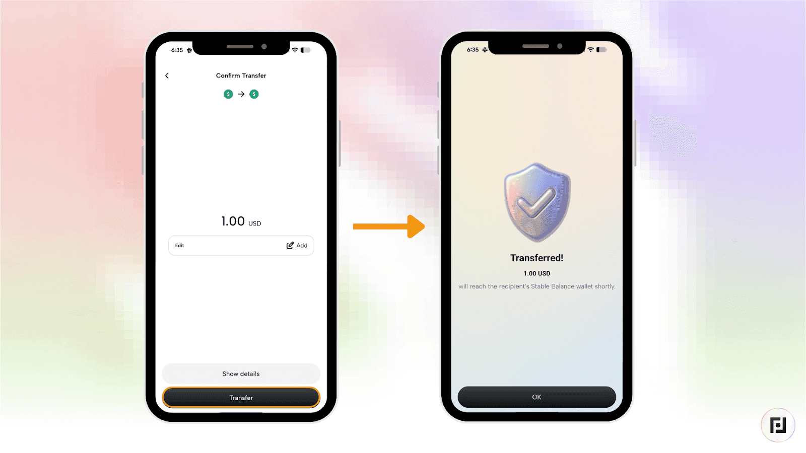 Fedi Stable Balance transfer screen – select receiver or scan QR code to send USD to another user