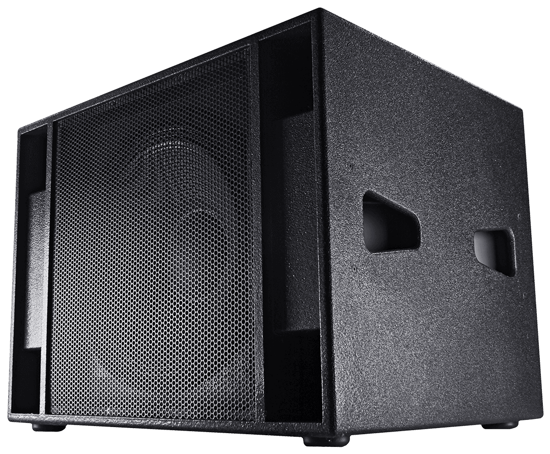 Black speaker cabinet with a mesh grille