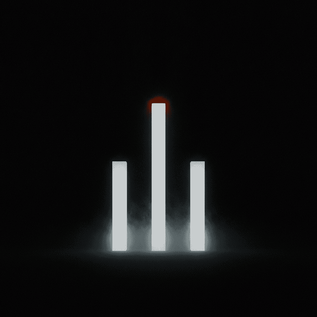 Three vertical light columns of different heights against deep black void