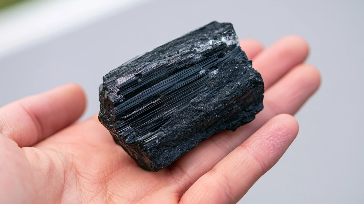 Close-up of Black Tourmaline with a striated surface