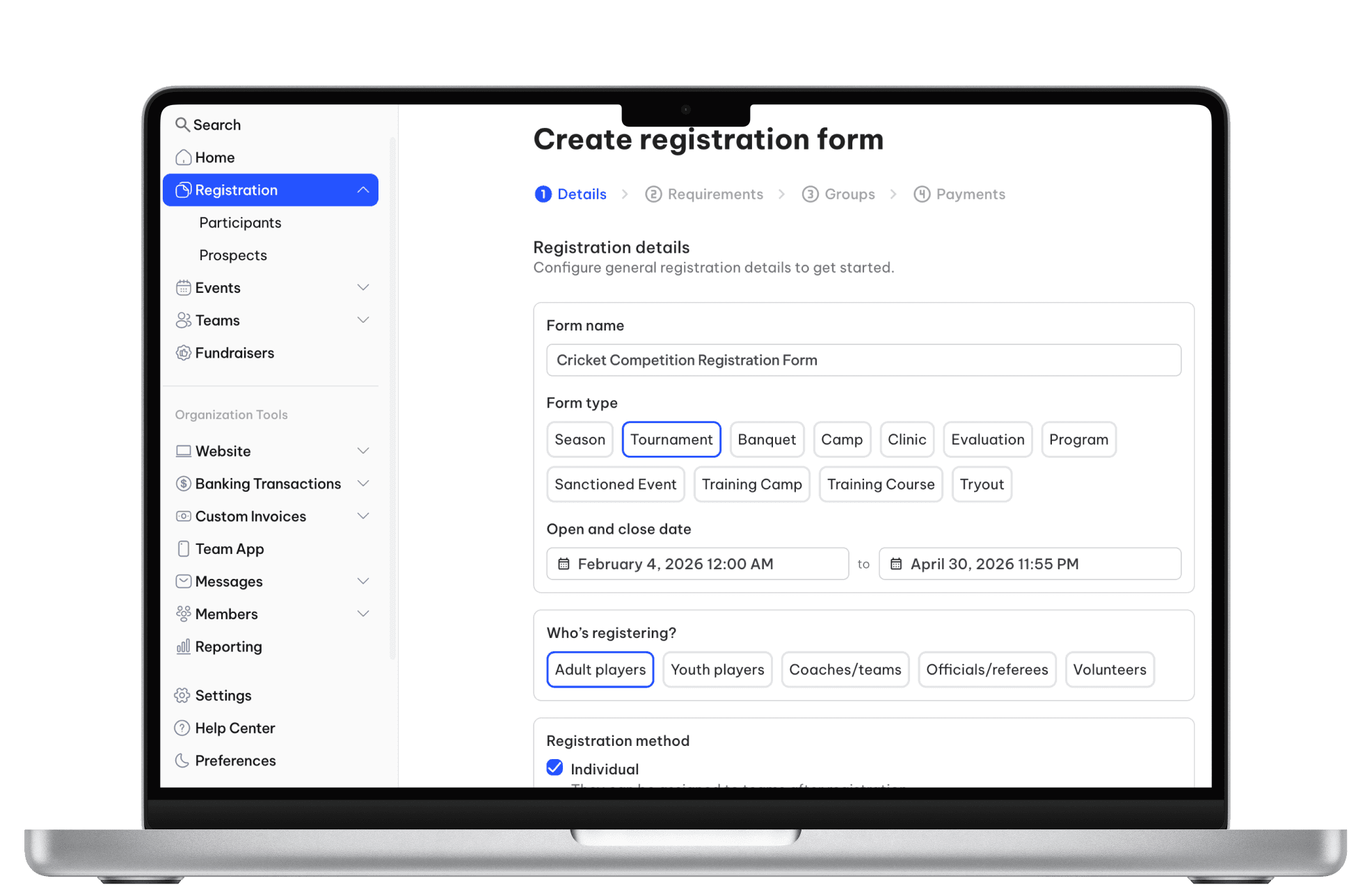 TeamLinkt's Tournament Registration Form