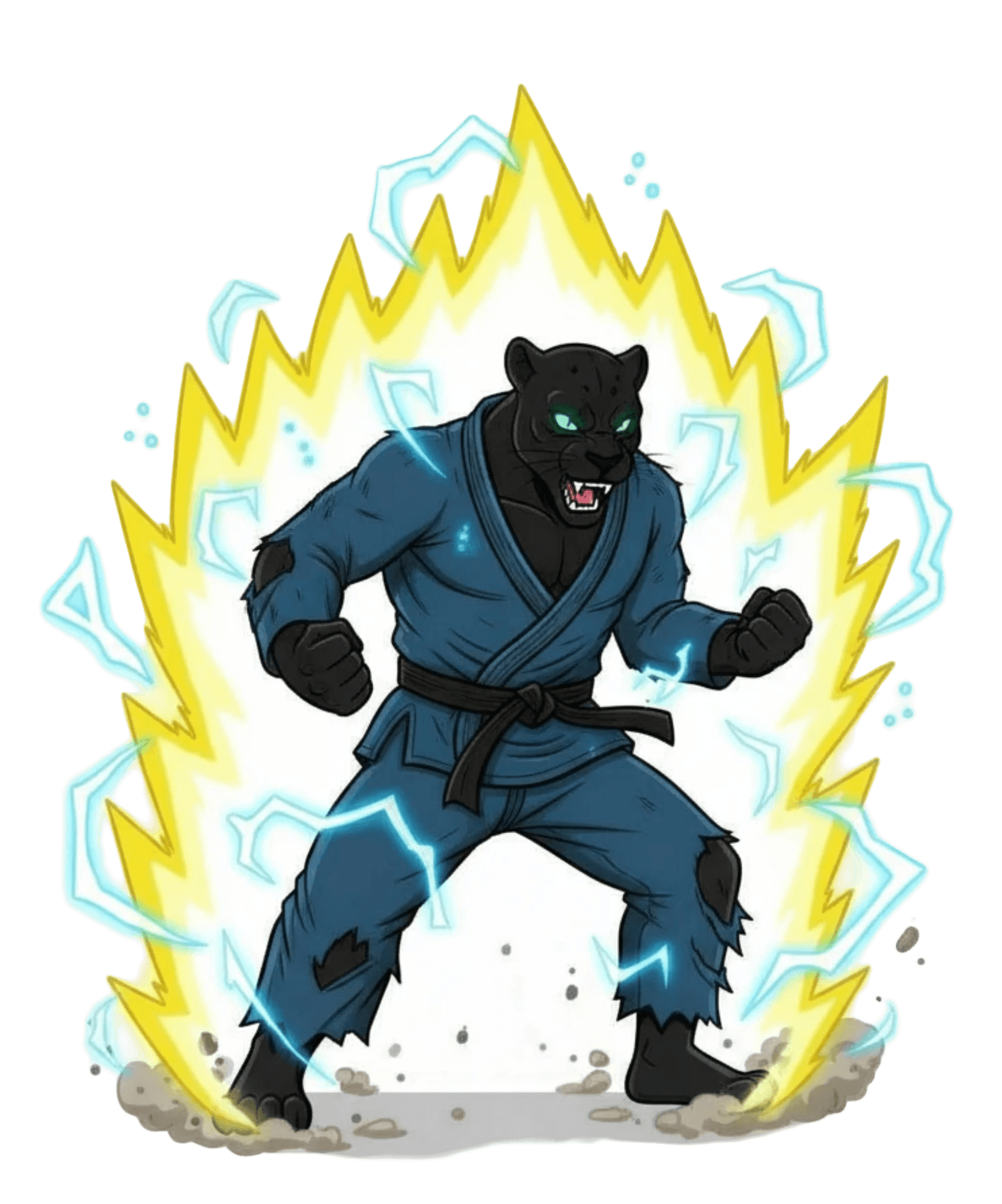 Jacked black belt jiu jitsu panther on fire
