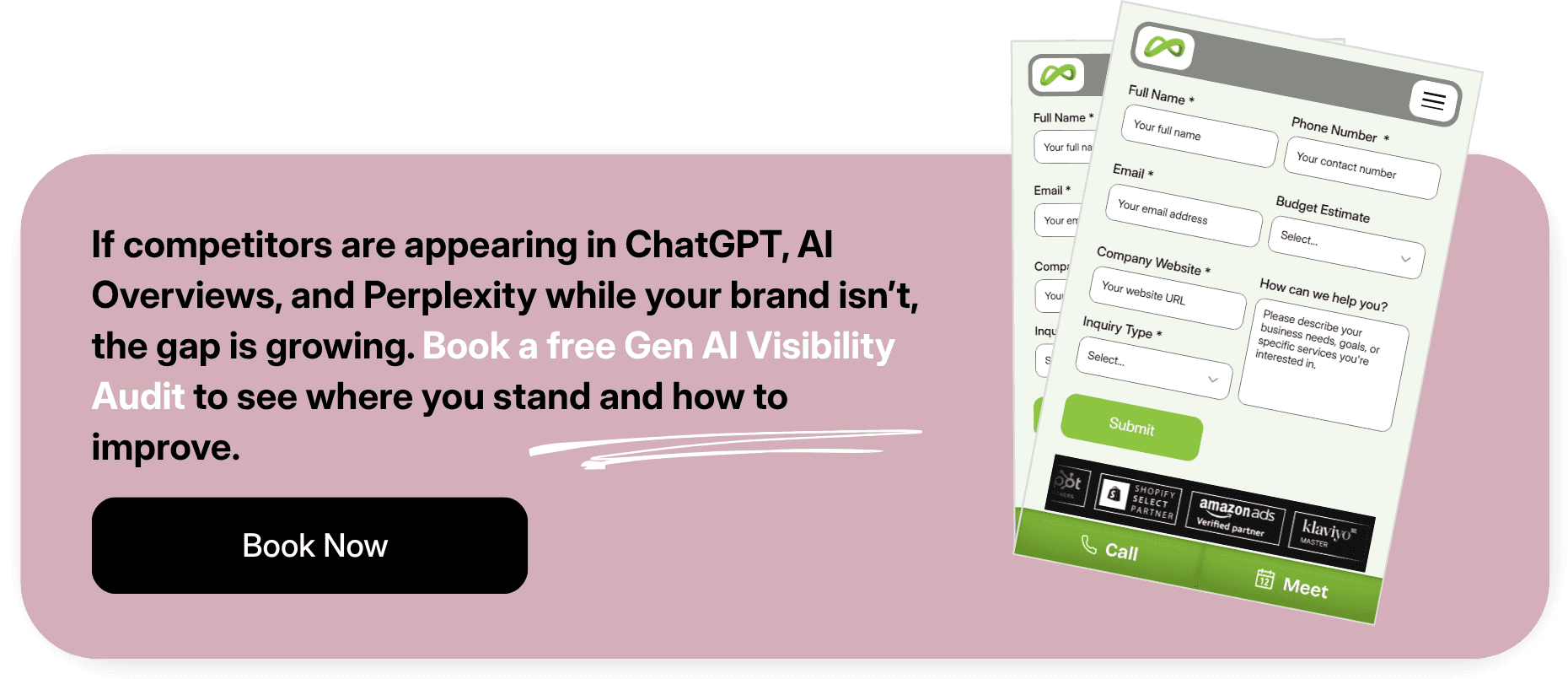 Book a free Gen AI Visibility Audit to improve brand presence in ChatGPT and AI Overviews.