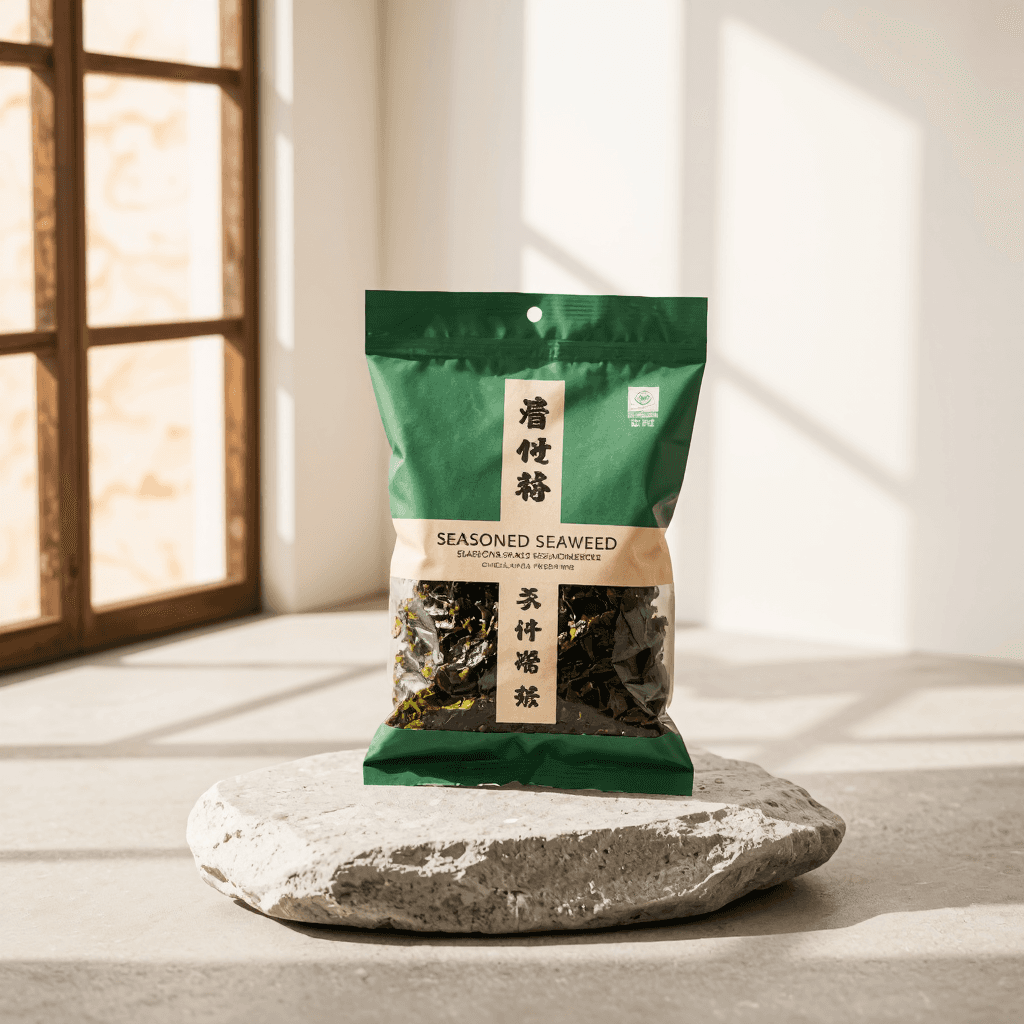 product photography of a packet of seasoned seaweed