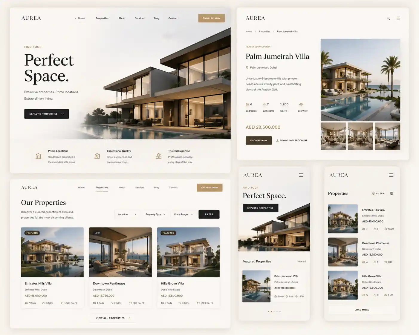 Aurea real estate website design by Kayora, a modern luxury property platform