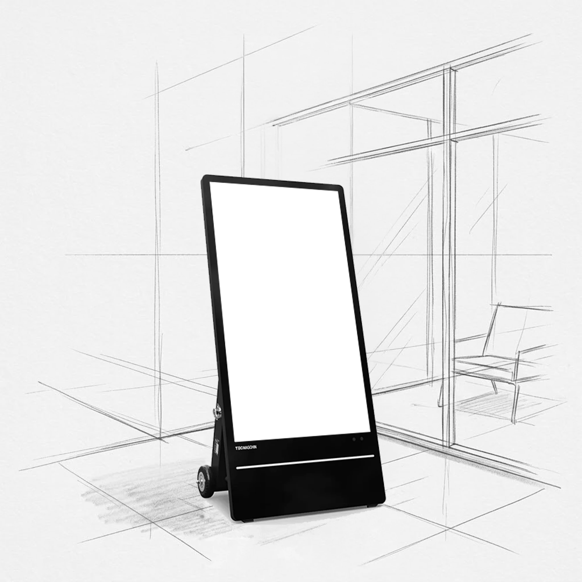 Klappbare Akku mobile Digital-Signage-Stele im Koffer-Format, transportabel