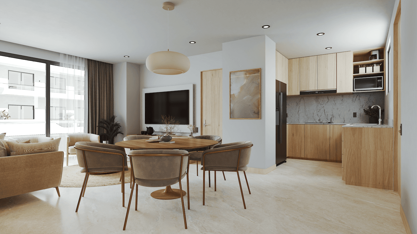 DHAMAR open-plan kitchen and dining area